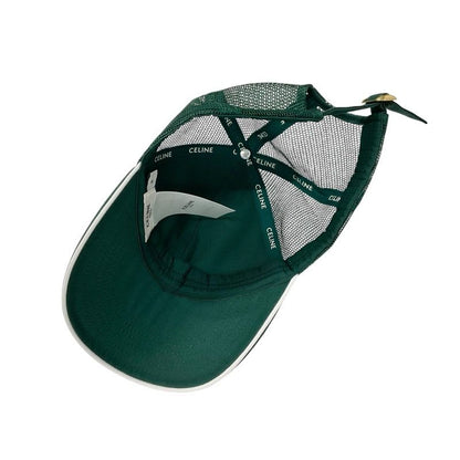 Celine Cap Hat Green White Gold Triomphe Mesh Baseball Cotton