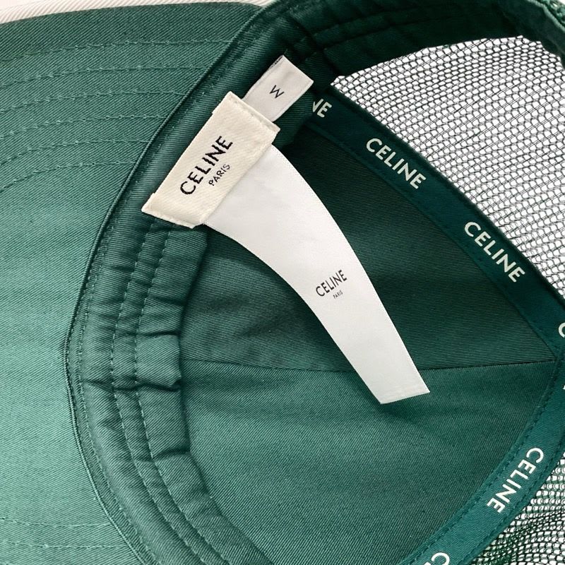 Celine Cap Hat Green White Gold Triomphe Mesh Baseball Cotton