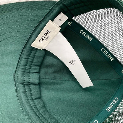 Celine Cap Hat Green White Gold Triomphe Mesh Baseball Cotton