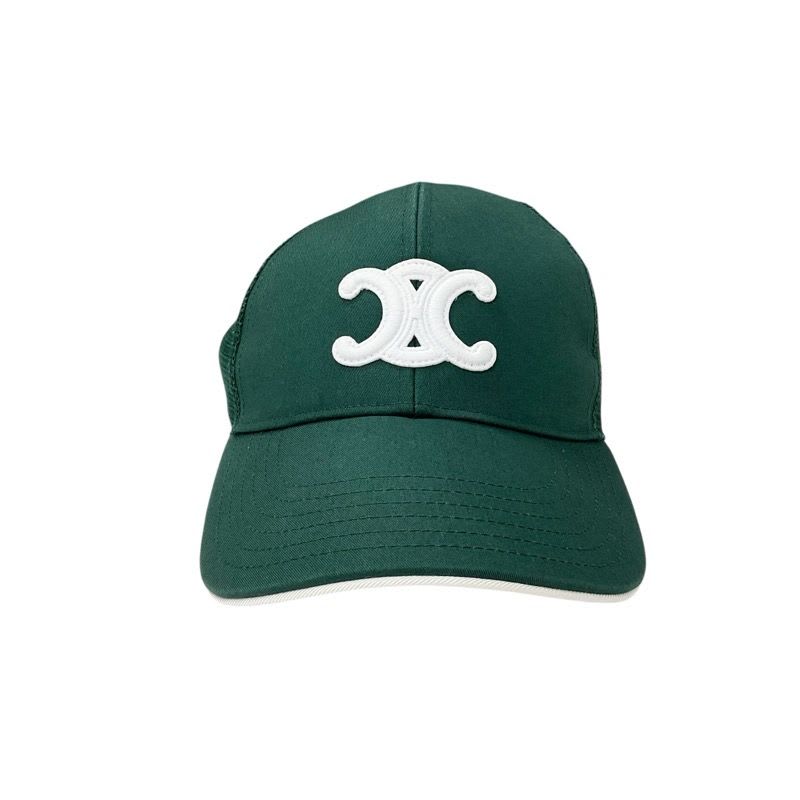 Celine Cap Hat Green White Gold Triomphe Mesh Baseball Cotton