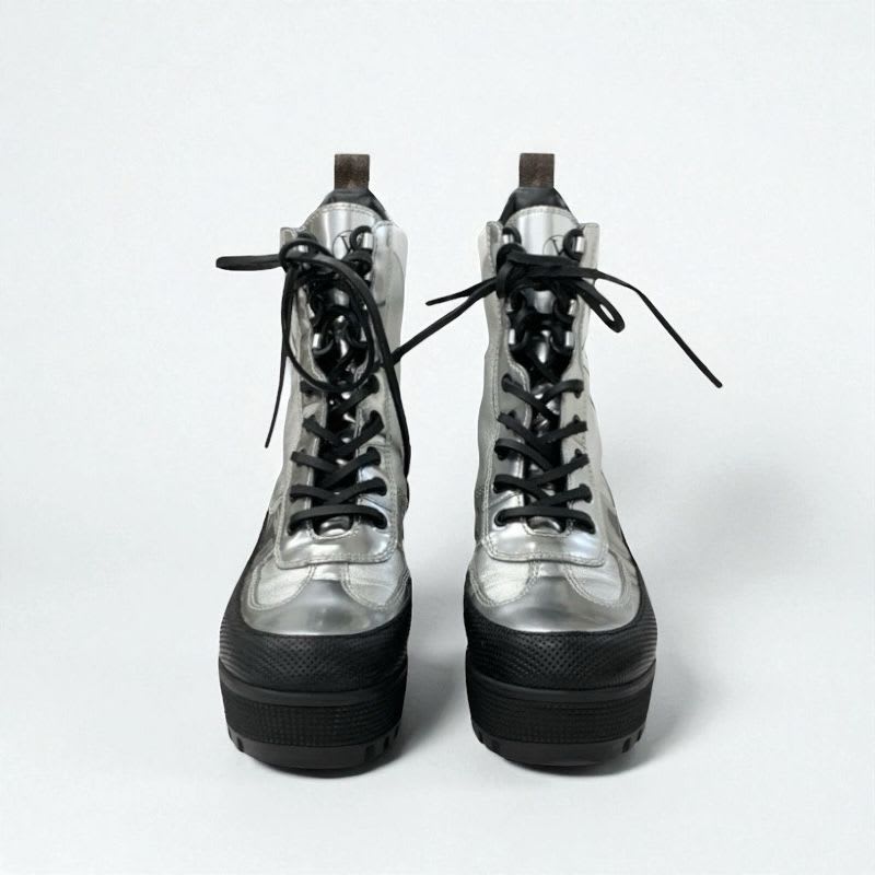 Louis Vuitton Laurie Line Boots Short Shoes Leather Patent Silver Black