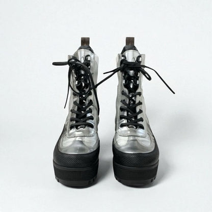 Louis Vuitton Laurie Line Boots Short Shoes Leather Patent Silver Black