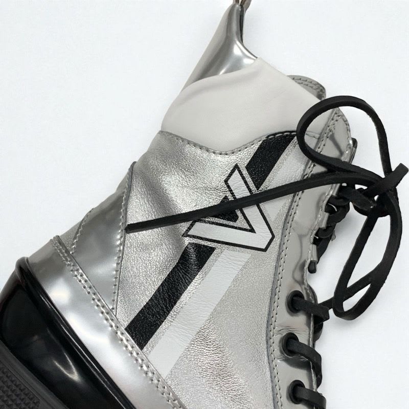 Louis Vuitton Laurie Line Boots Short Shoes Leather Patent Silver Black