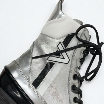 Louis Vuitton Laurie Line Boots Short Shoes Leather Patent Silver Black