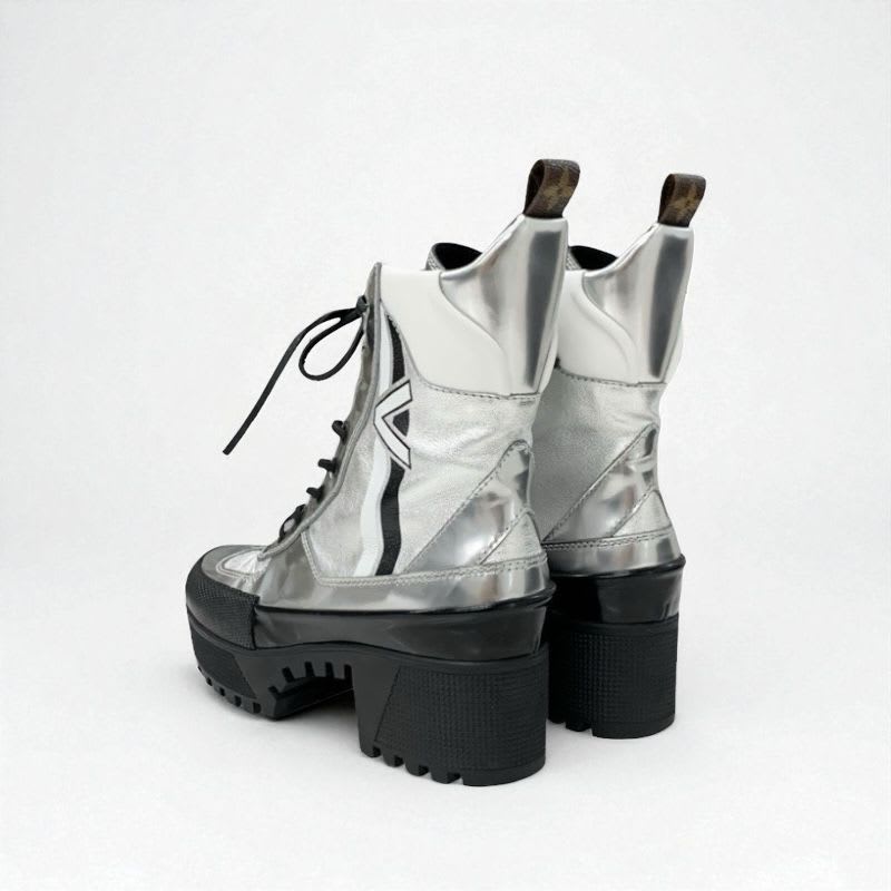 Louis Vuitton Laurie Line Boots Short Shoes Leather Patent Silver Black