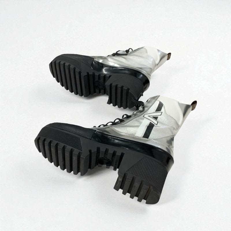 Louis Vuitton Laurie Line Boots Short Shoes Leather Patent Silver Black