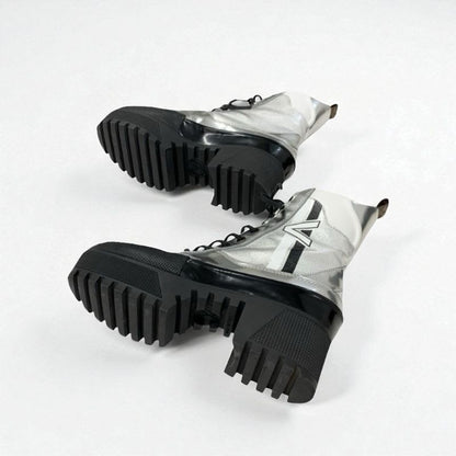 Louis Vuitton Laurie Line Boots Short Shoes Leather Patent Silver Black