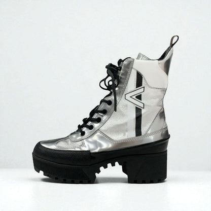 Louis Vuitton Laurie Line Boots Short Shoes Leather Patent Silver Black