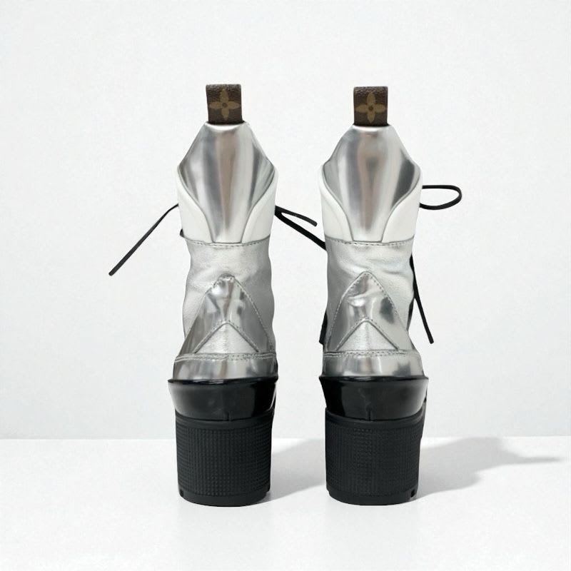 Louis Vuitton Laurie Line Boots Short Shoes Leather Patent Silver Black