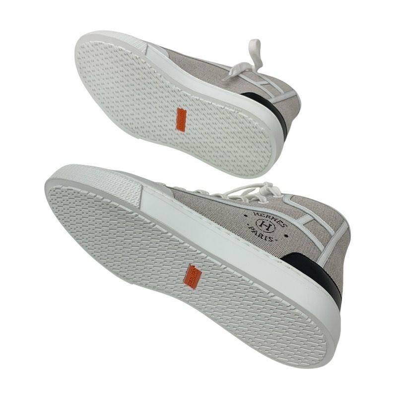 Hermes Get Up Sneakers Shoes Canvas Leather Beige White Unused High Cut