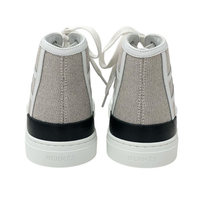 Hermes Get Up Sneakers Shoes Canvas Leather Beige White Unused High Cut