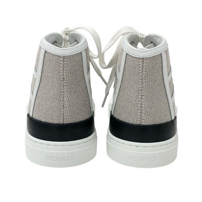 Hermes Get Up Sneakers Shoes Canvas Leather Beige White Unused High Cut