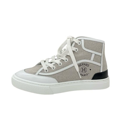 Hermes Get Up Sneakers Shoes Canvas Leather Beige White Unused High Cut