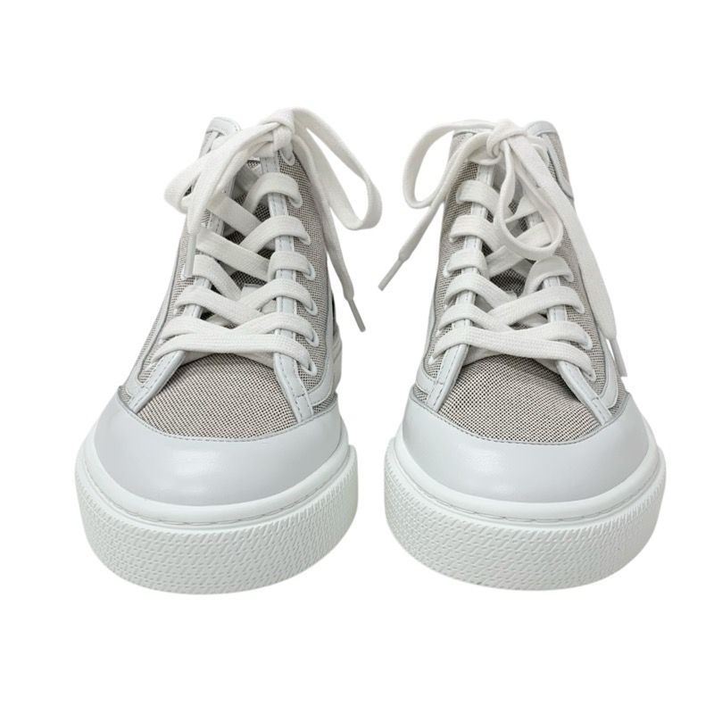 Hermes Get Up Sneakers Shoes Canvas Leather Beige White Unused High Cut