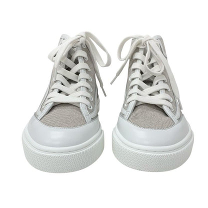 Hermes Get Up Sneakers Shoes Canvas Leather Beige White Unused High Cut