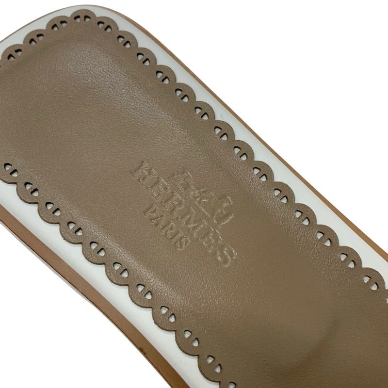 Hermes Frog Sandals Shoes Leather White Unused Chaine D'ancre Mule Flat Sandals