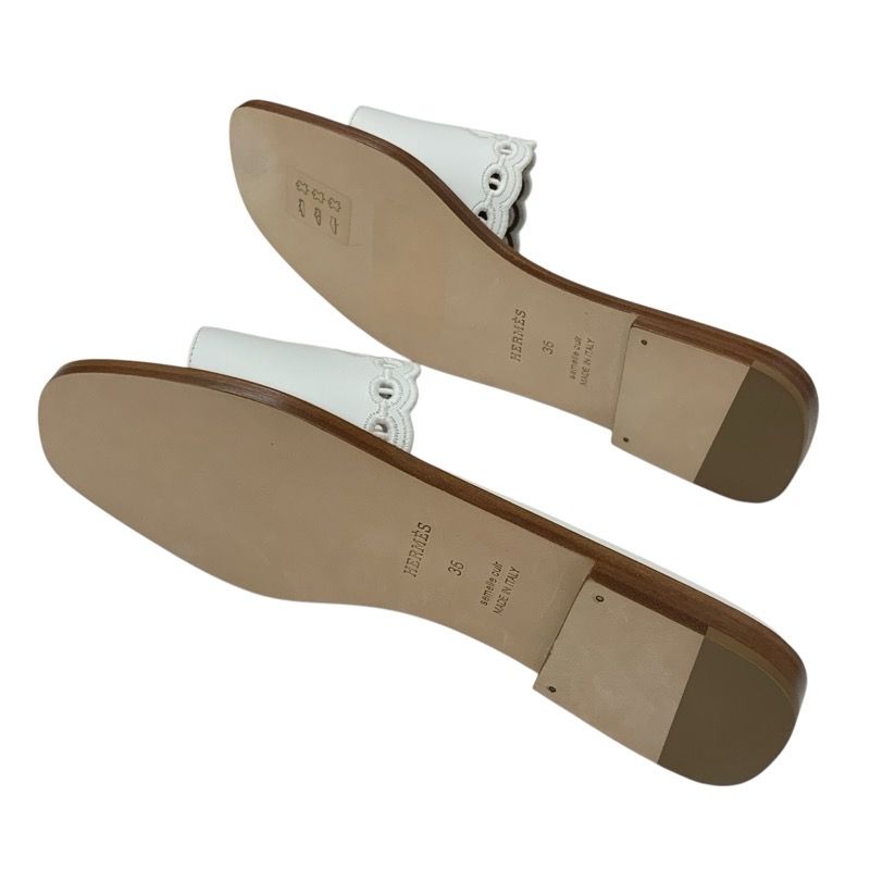 Hermes Frog Sandals Shoes Leather White Unused Chaine D'ancre Mule Flat Sandals