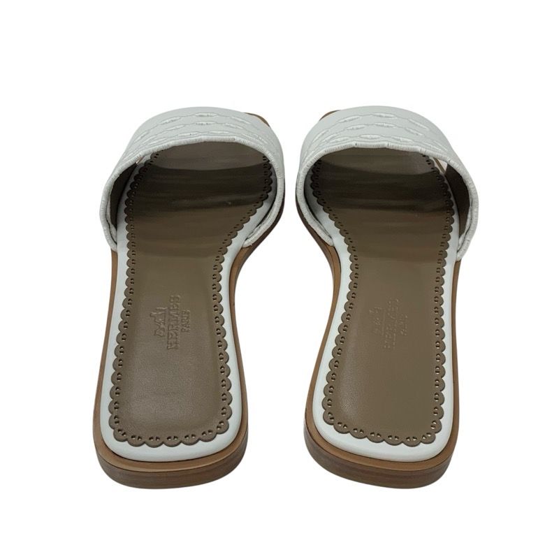 Hermes Frog Sandals Shoes Leather White Unused Chaine D'ancre Mule Flat Sandals