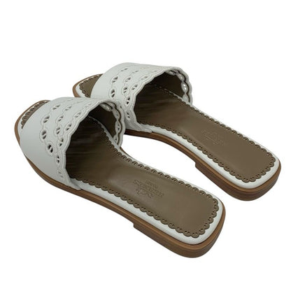 Hermes Frog Sandals Shoes Leather White Unused Chaine D'ancre Mule Flat Sandals