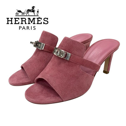 Hermes Cute Sandals Shoes Suede Pink Silver Unused Kelly Hardware Mules