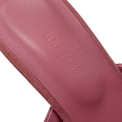 Hermes Cute Sandals Shoes Suede Pink Silver Unused Kelly Hardware Mules