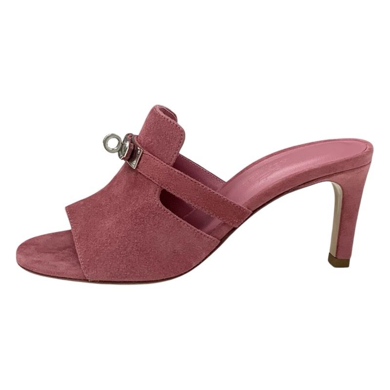 Hermes Cute Sandals Shoes Suede Pink Silver Unused Kelly Hardware Mules