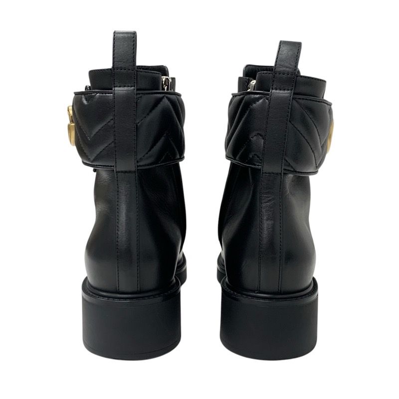 Gucci Double G Boots Short Boots Shoes Leather Black Gold Quilted Ggmarmont