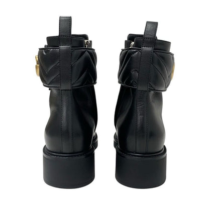 Gucci Double G Boots Short Boots Shoes Leather Black Gold Quilted Ggmarmont