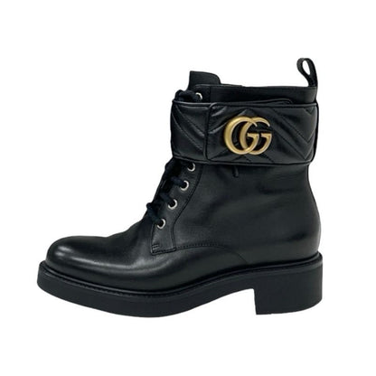 Gucci Double G Boots Short Boots Shoes Leather Black Gold Quilted Ggmarmont