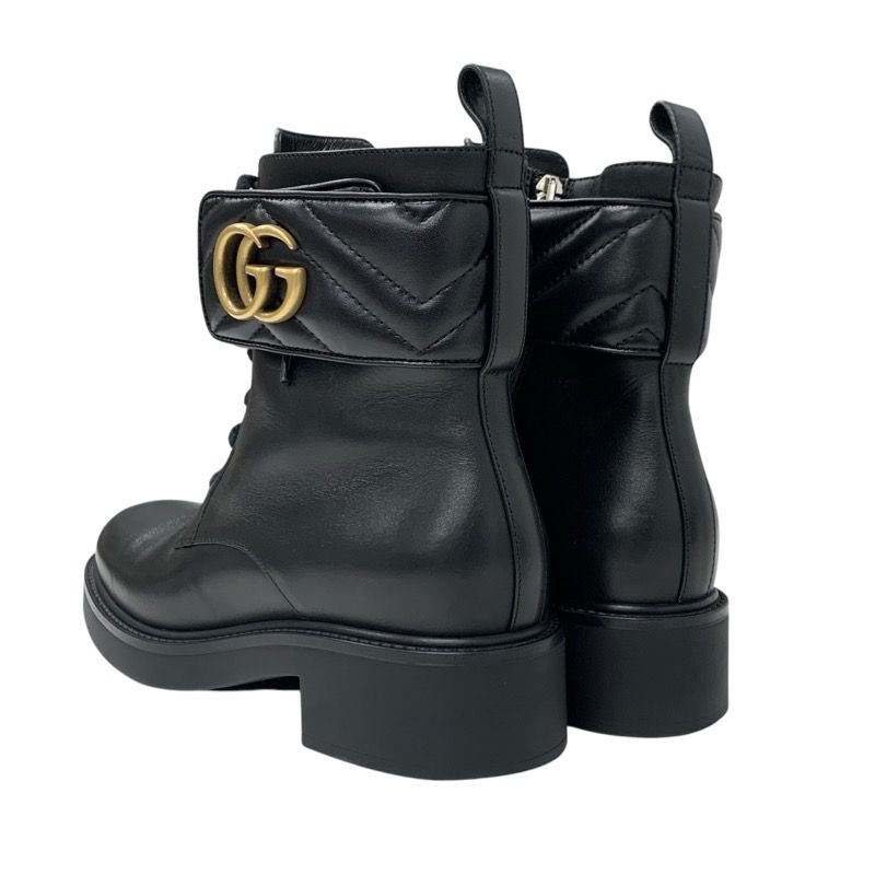 Gucci Double G Boots Short Boots Shoes Leather Black Gold Quilted Ggmarmont