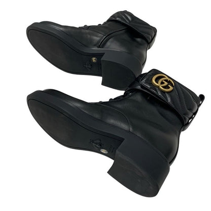 Gucci Double G Boots Short Boots Shoes Leather Black Gold Quilted Ggmarmont