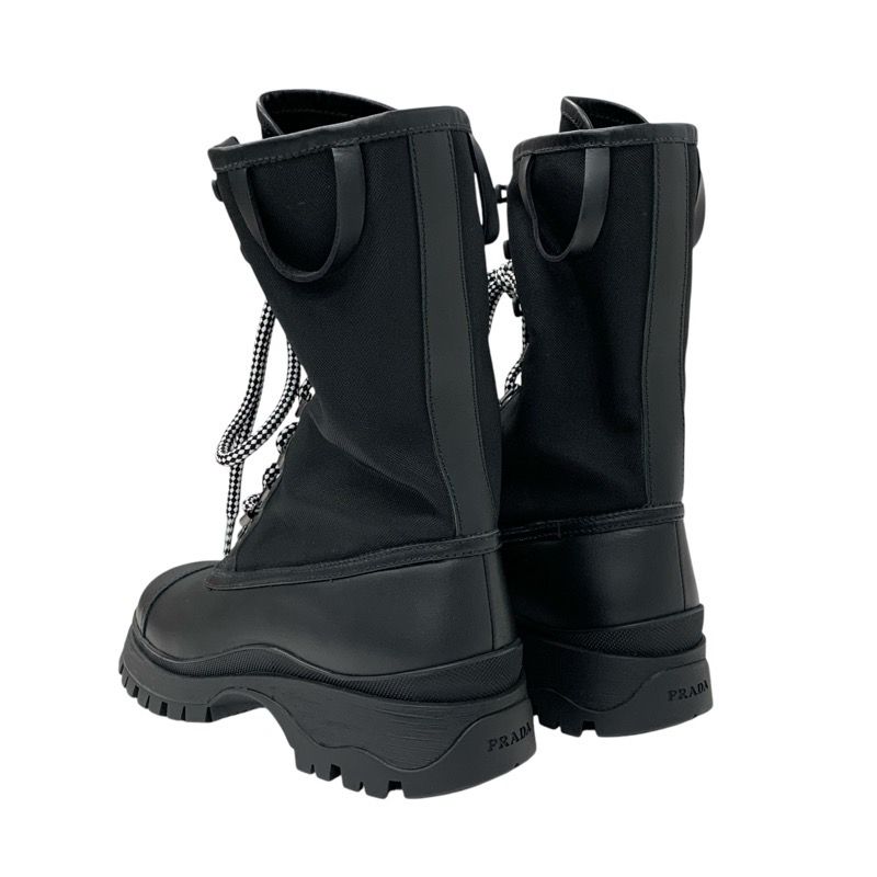 Prada Boots Short Boots Shoes Leather Fabric Black Logo Lace Up Middle Boots