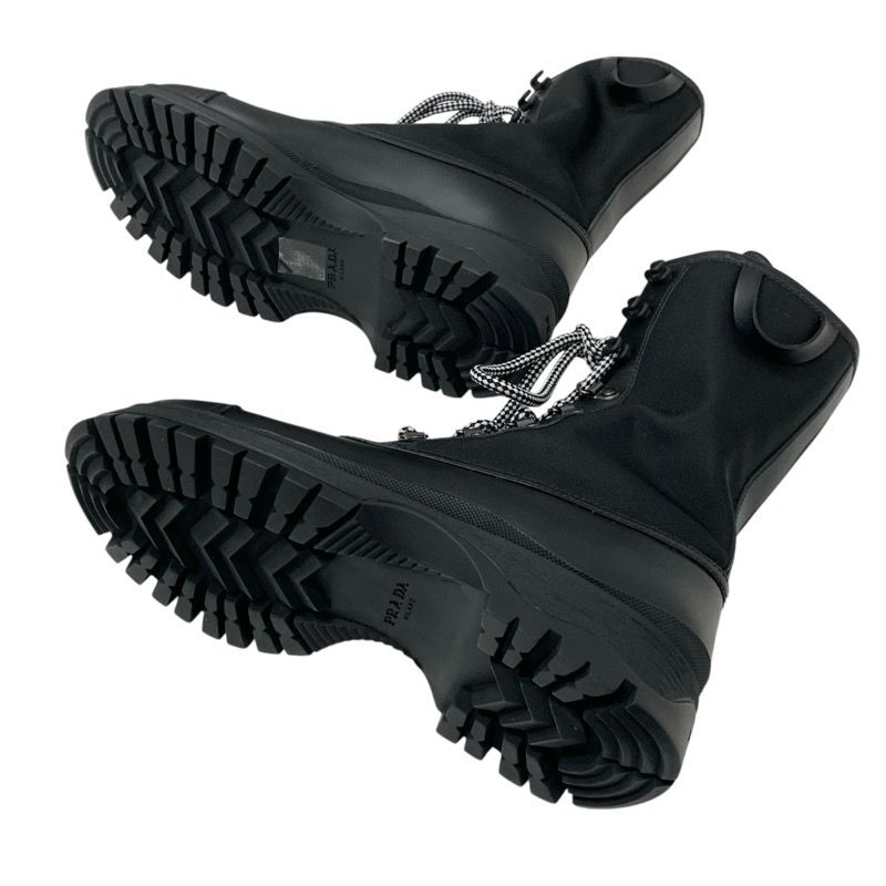 Prada Boots Short Boots Shoes Leather Fabric Black Logo Lace Up Middle Boots