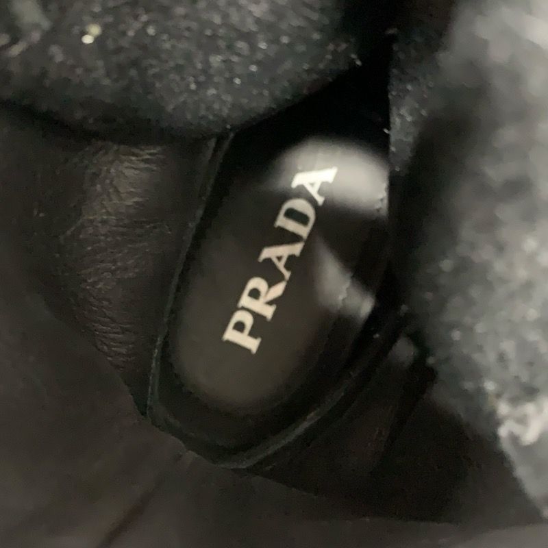 Prada Boots Short Boots Shoes Leather Fabric Black Logo Lace Up Middle Boots