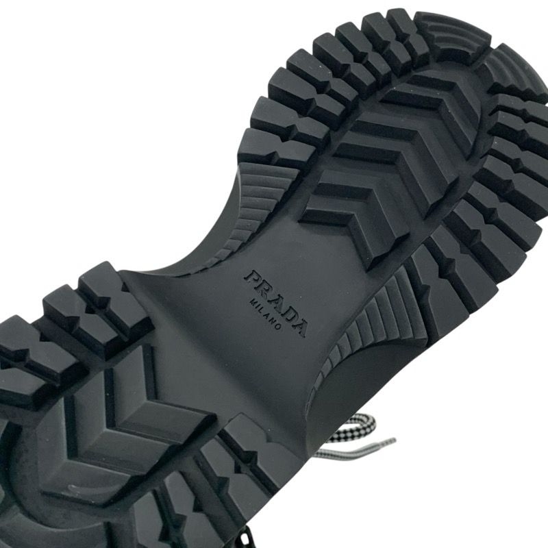 Prada Boots Short Boots Shoes Leather Fabric Black Logo Lace Up Middle Boots