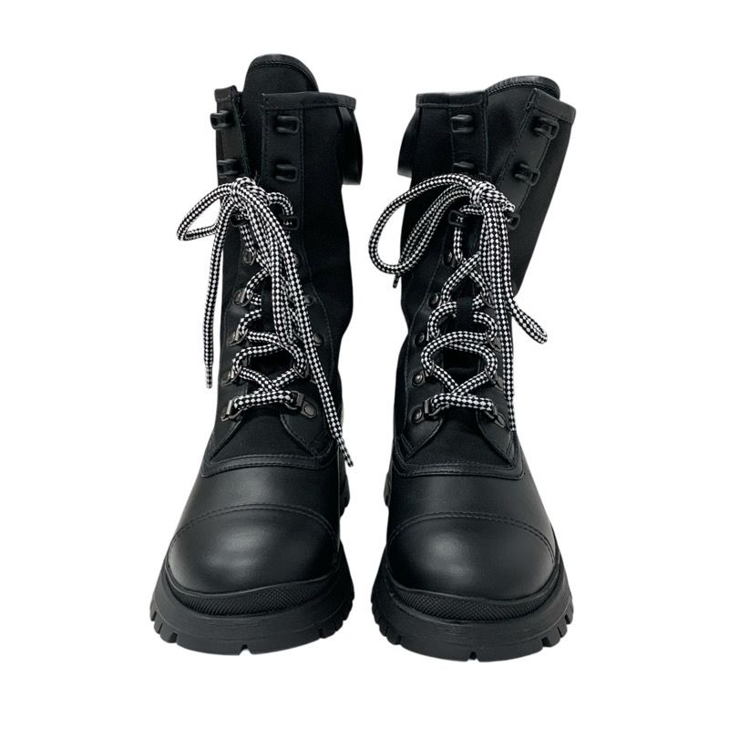 Prada Boots Short Boots Shoes Leather Fabric Black Logo Lace Up Middle Boots