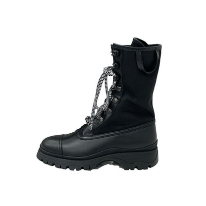 Prada Boots Short Boots Shoes Leather Fabric Black Logo Lace Up Middle Boots