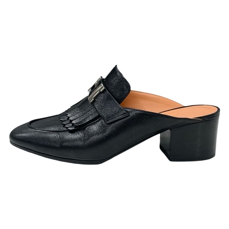 Hermes Cheilly Loafer Leather Shoes Leather Black Silver Hhardware Constance