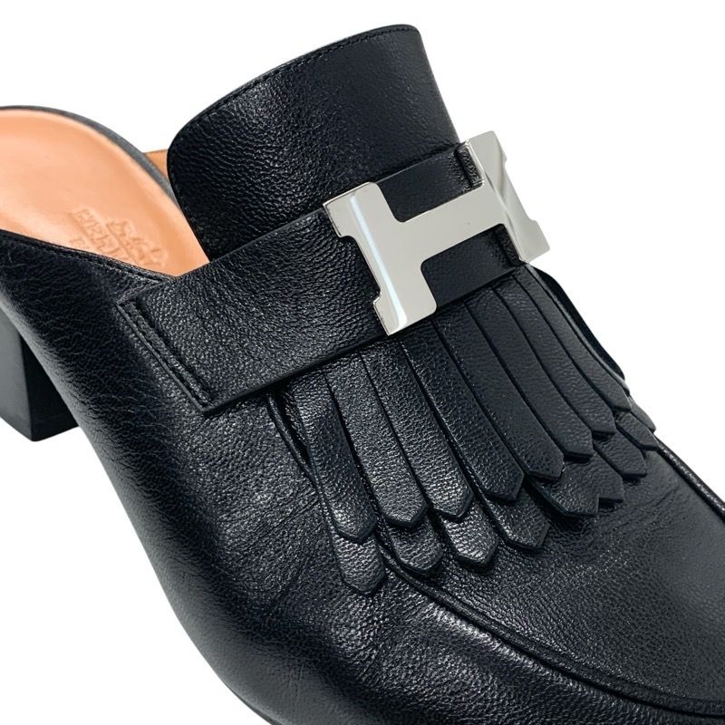 Hermes Cheilly Loafer Leather Shoes Leather Black Silver Hhardware Constance