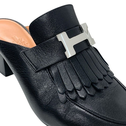 Hermes Cheilly Loafer Leather Shoes Leather Black Silver Hhardware Constance