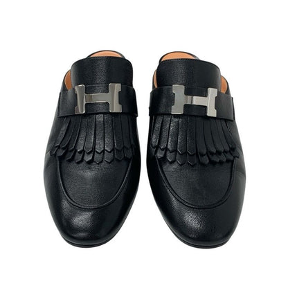 Hermes Cheilly Loafer Leather Shoes Leather Black Silver Hhardware Constance