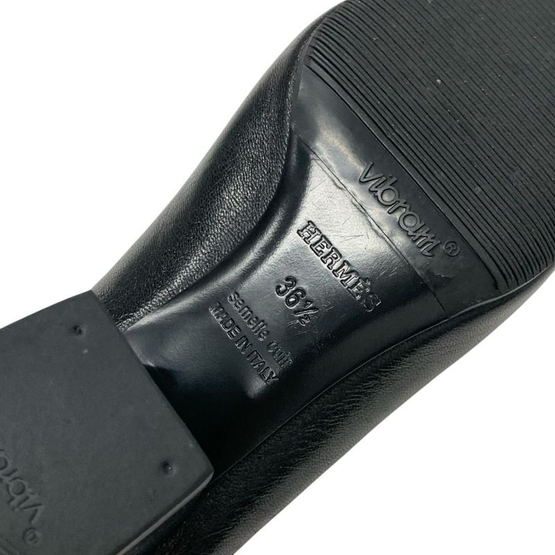 Hermes Cheilly Loafer Leather Shoes Leather Black Silver Hhardware Constance