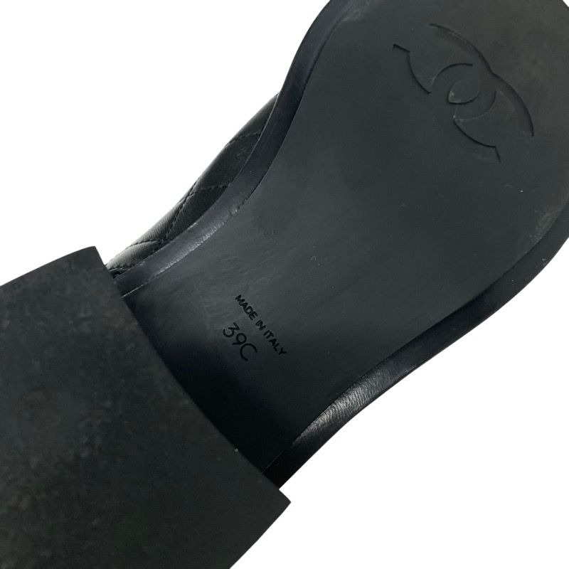 Chanel Boots Short Boots Shoes Leather Black Matelasse Coco Mark Pearl Bijou