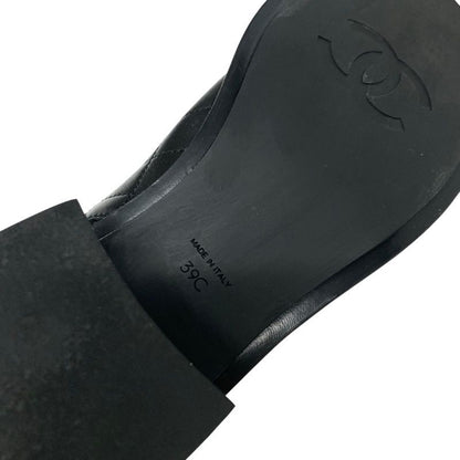 Chanel Boots Short Boots Shoes Leather Black Matelasse Coco Mark Pearl Bijou