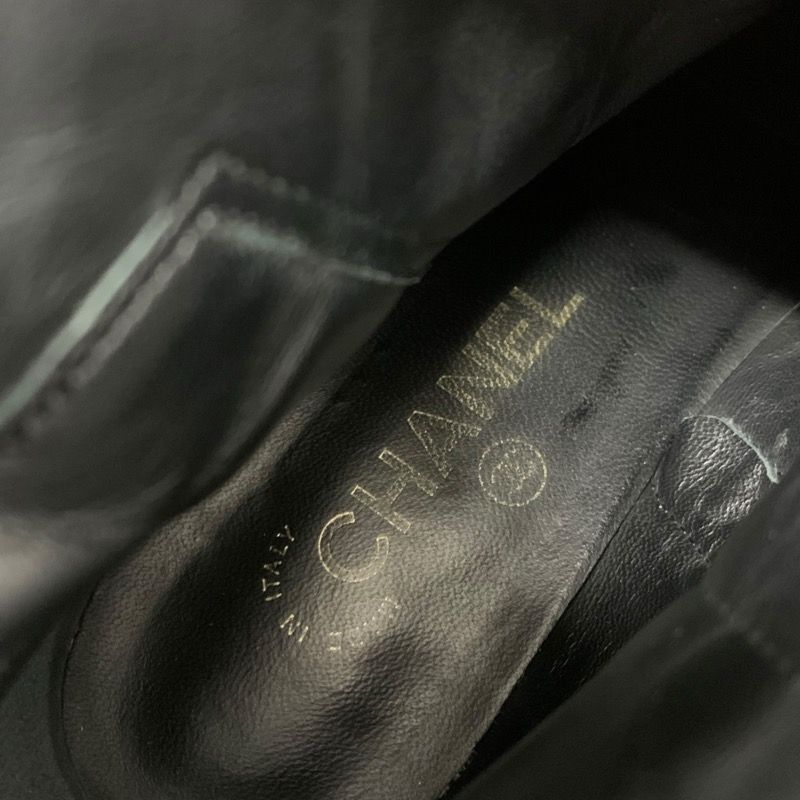 Chanel Boots Short Boots Shoes Leather Black Matelasse Coco Mark Pearl Bijou