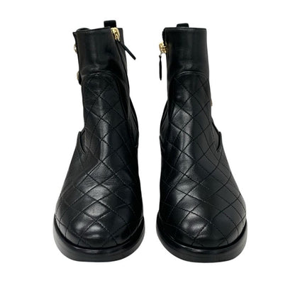 Chanel Boots Short Boots Shoes Leather Black Matelasse Coco Mark Pearl Bijou