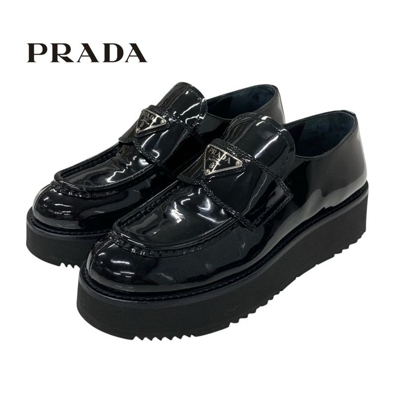 Prada Loafers Leather Shoes Leather Black Triangle Logo