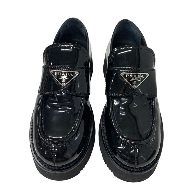 Prada Loafers Leather Shoes Leather Black Triangle Logo
