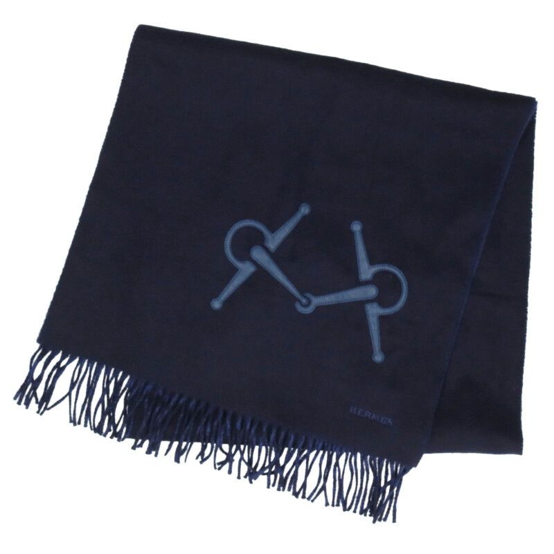 Hermes 4151 Horsebit Leather Patch Cashmere Scarf Men's