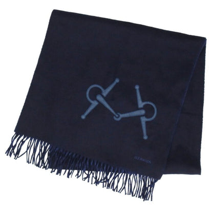 Hermes 4151 Horsebit Leather Patch Cashmere Scarf Men's